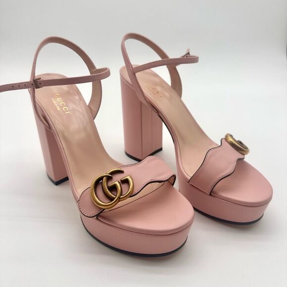 Gucci GG Marmont Platform Sandals Pink Block High Heel Ankle Strap EU 38 US 38 - Picture 12 of 13